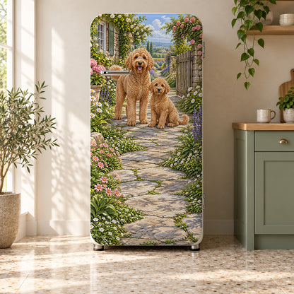 Goldendoodles fridge wrap on a retro refrigerator