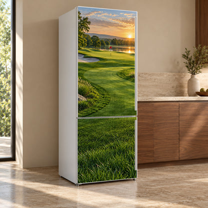 Golf Course Green fridge wrap, refrigerator shown at an angle