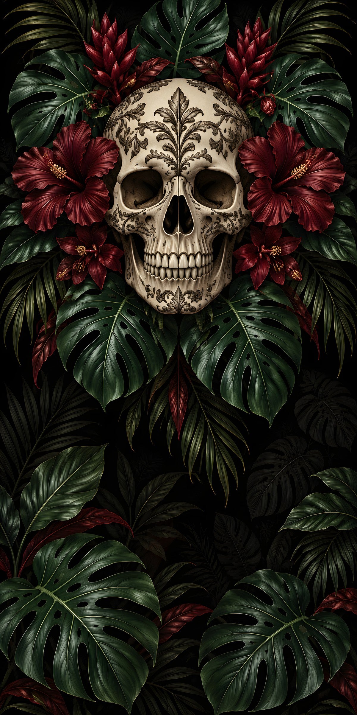 Gothic Tropical Skull fridge wrap full design