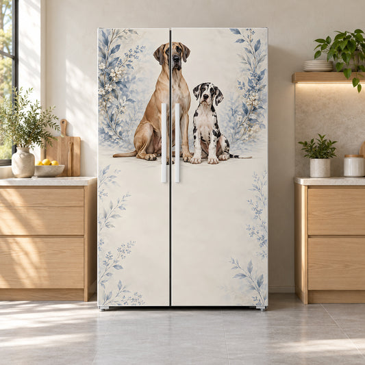 Great Danes fridge wrap on a side-by-side refrigerator
