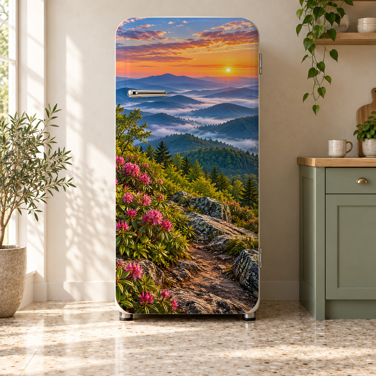 Great Smoky Mountains fridge wrap on a retro refrigerator