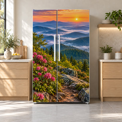 Great Smoky Mountains fridge wrap on a side-by-side refrigerator