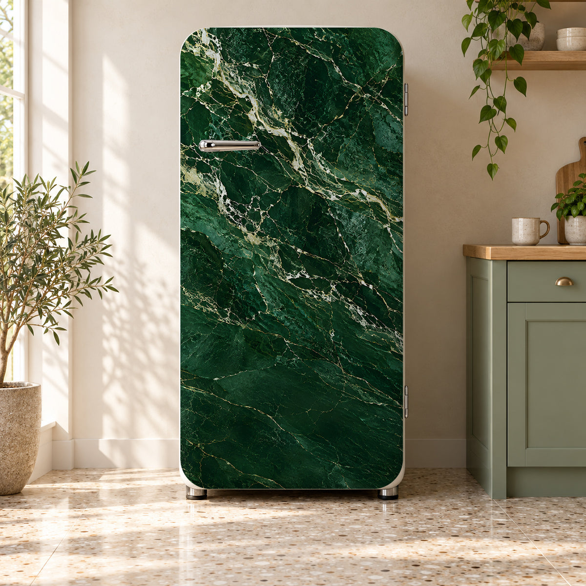 Green Marble fridge wrap on a retro refrigerator