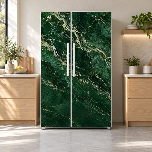 Green Marble fridge wrap on a side-by-side refrigerator