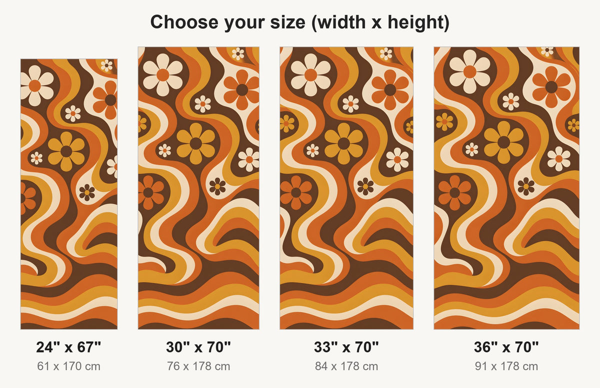 Groovy 70s Flowers fridge wrap available sizes 24, 30, 33 and 36 inch