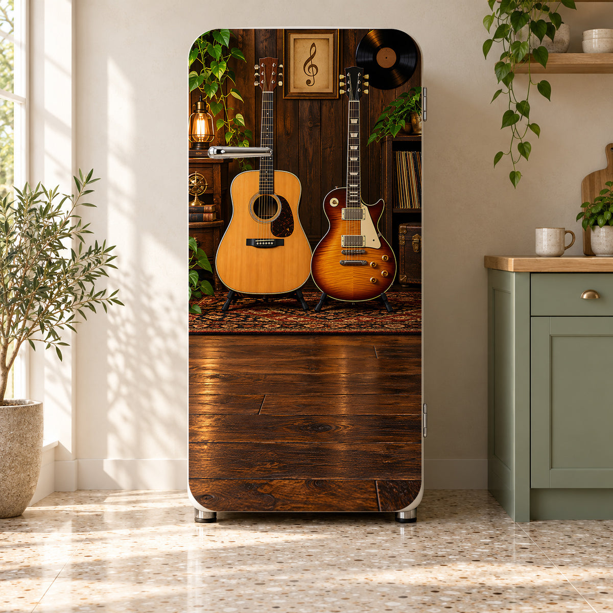 Guitars fridge wrap on a retro refrigerator