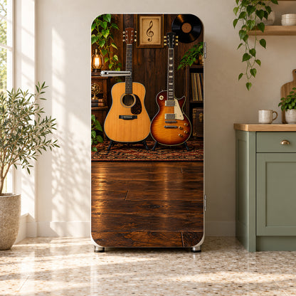 Guitars fridge wrap on a retro refrigerator