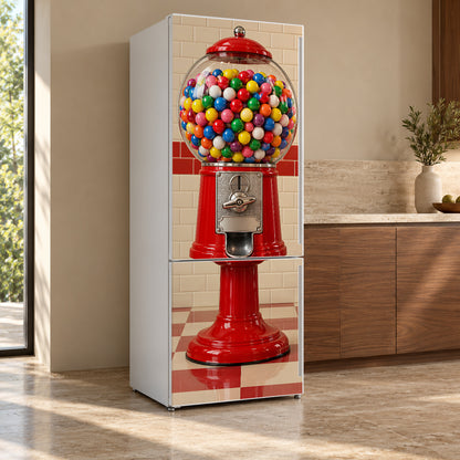 Gumball Machine fridge wrap, refrigerator shown at an angle