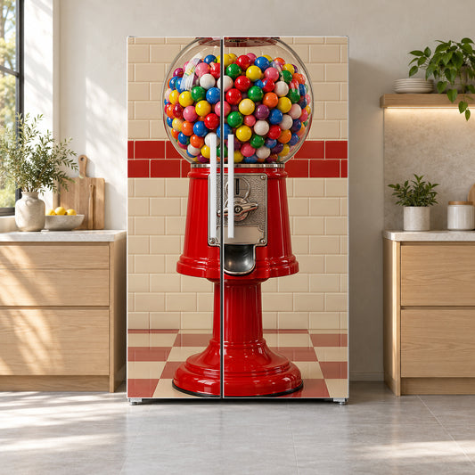 Gumball Machine fridge wrap on a side-by-side refrigerator