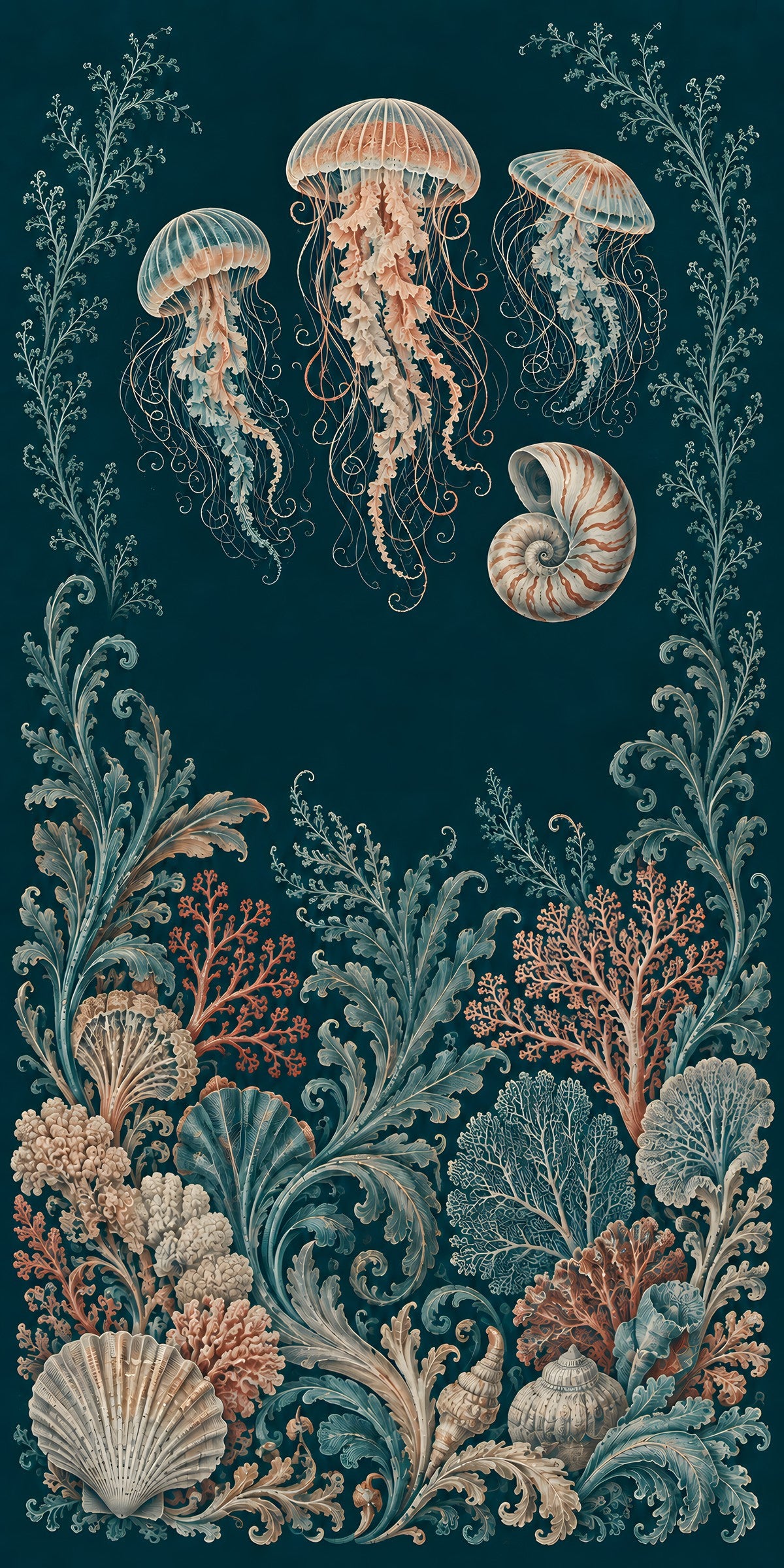 Haeckel-Inspired Sea Creatures fridge wrap full design