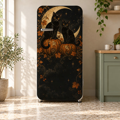 Halloween Black Cats fridge wrap on a retro refrigerator