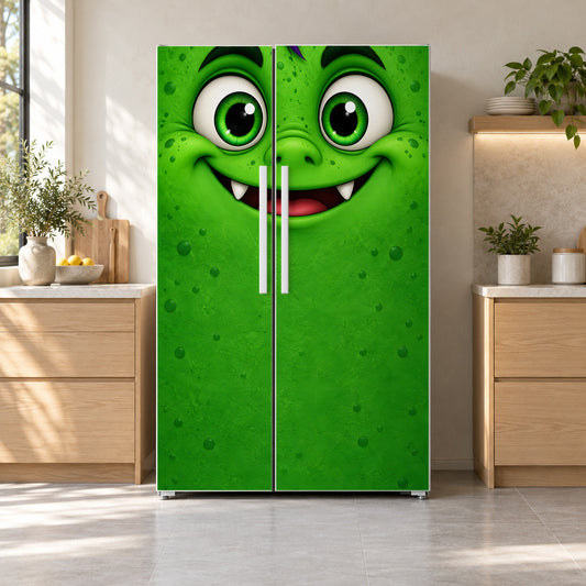 Halloween Monster fridge wrap on a side-by-side refrigerator