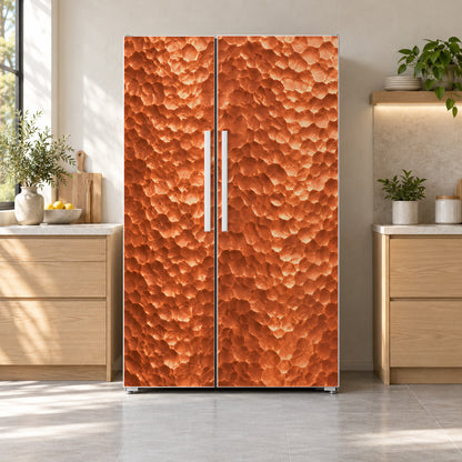 Hammered Copper fridge wrap on a side-by-side refrigerator