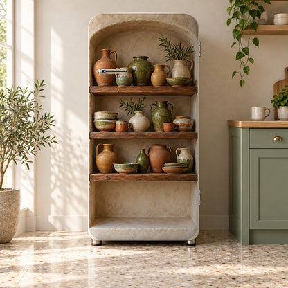 Handmade Pottery Shelves fridge wrap on a retro refrigerator