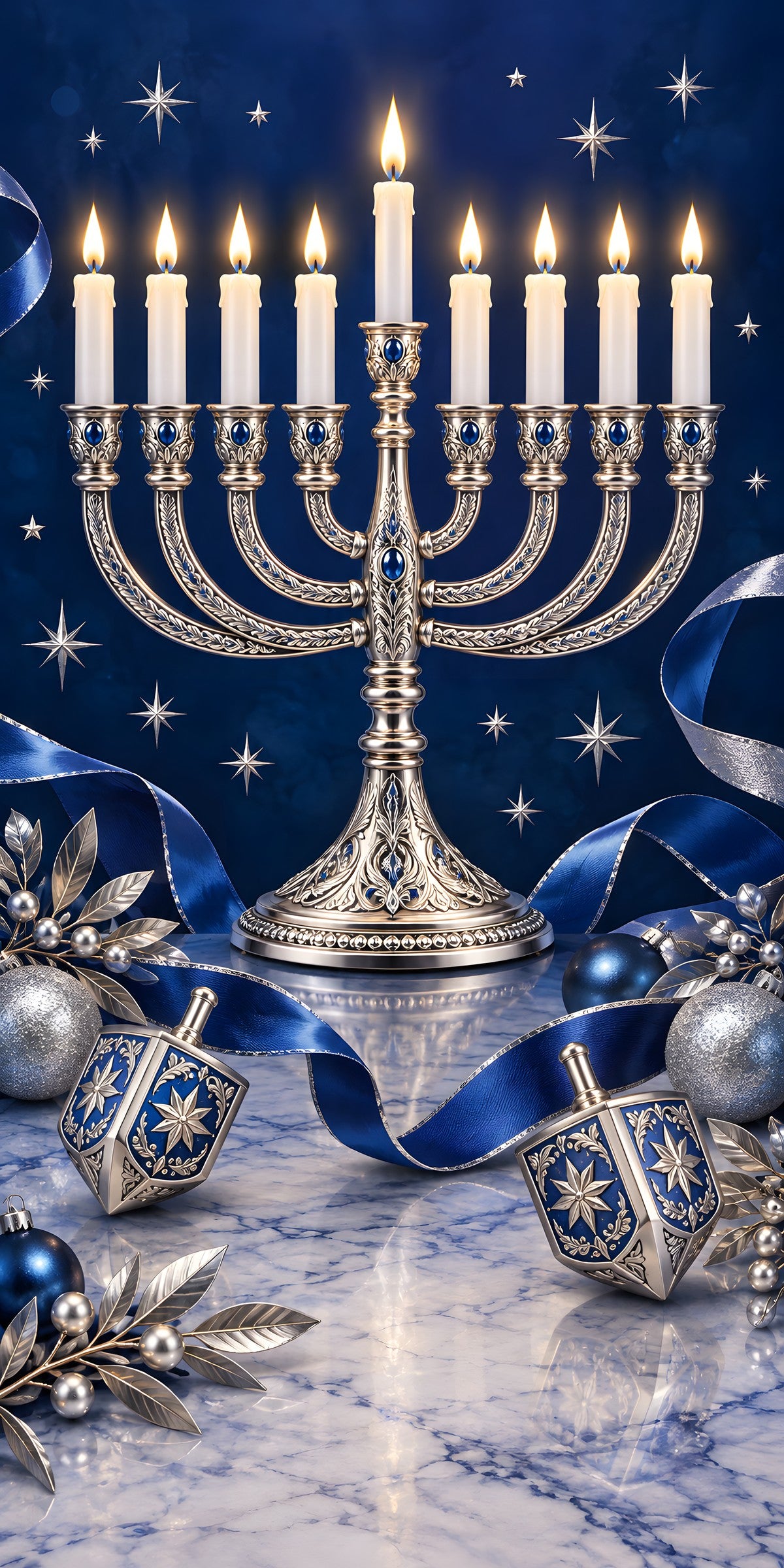 Hanukkah Blue & Silver fridge wrap full design