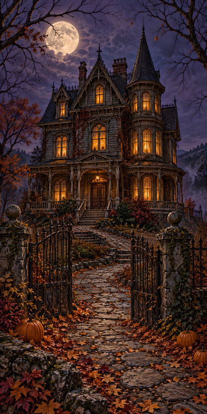 Haunted Victorian House fridge wrap full design