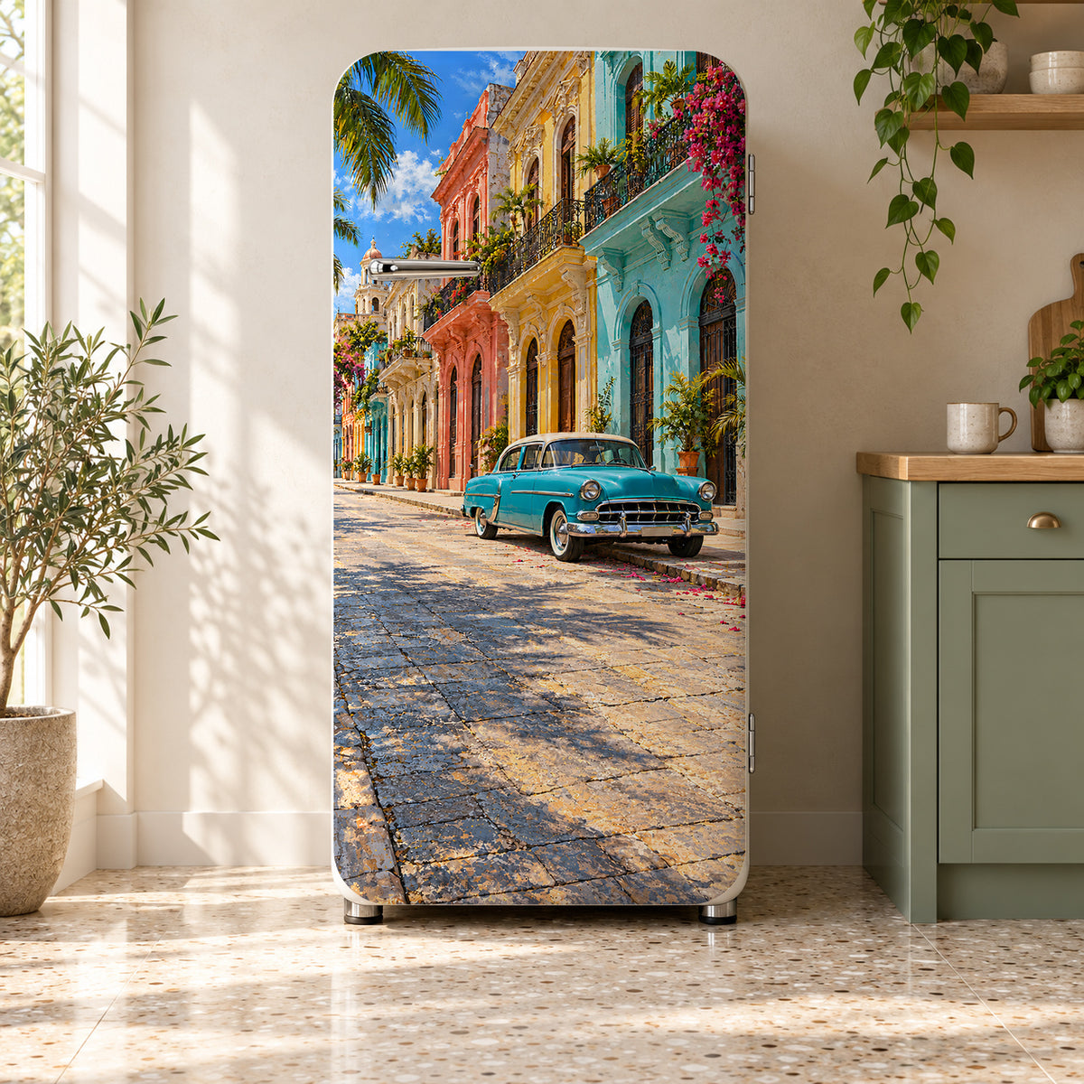 Havana Vintage Car Street fridge wrap on a retro refrigerator