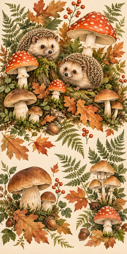 Hedgehogs & Mushrooms fridge wrap full design
