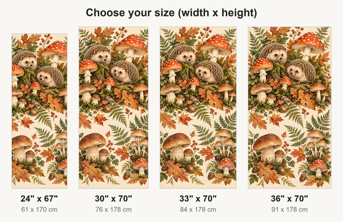 Hedgehogs & Mushrooms fridge wrap available sizes 24, 30, 33 and 36 inch