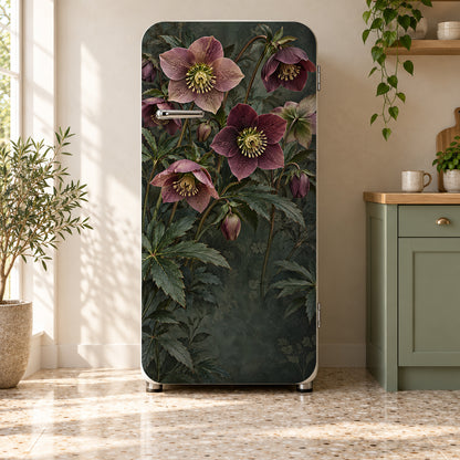 Hellebores fridge wrap on a retro refrigerator