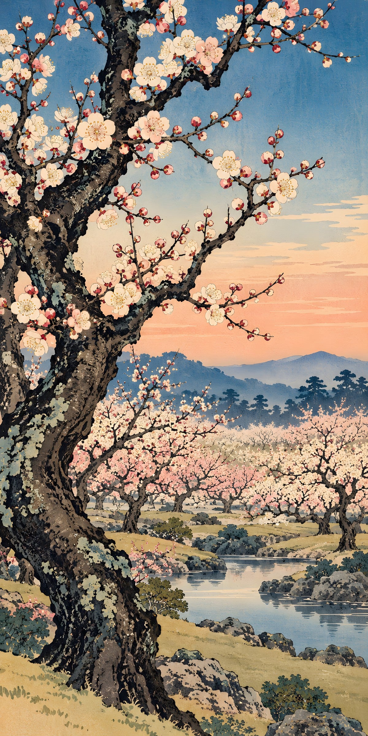 Hiroshige-Inspired Plum Garden fridge wrap full design