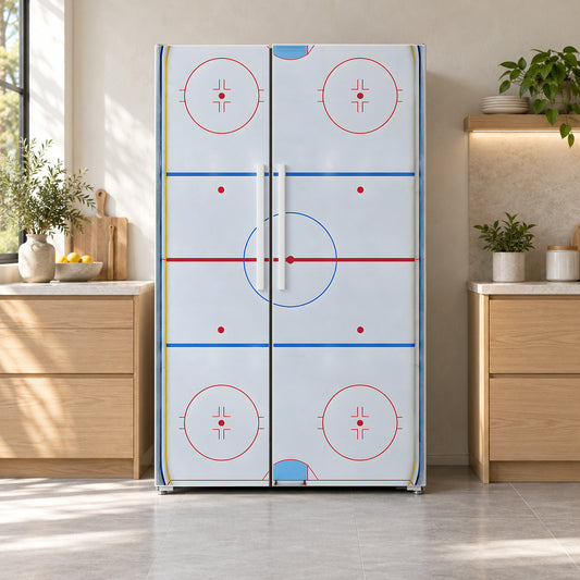 Hockey Rink fridge wrap on a side-by-side refrigerator