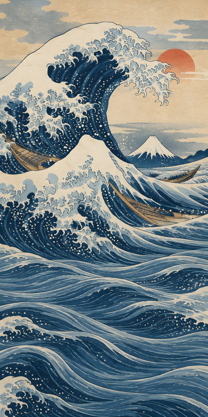 Hokusai Inspired Great Wave fridge wrap full design