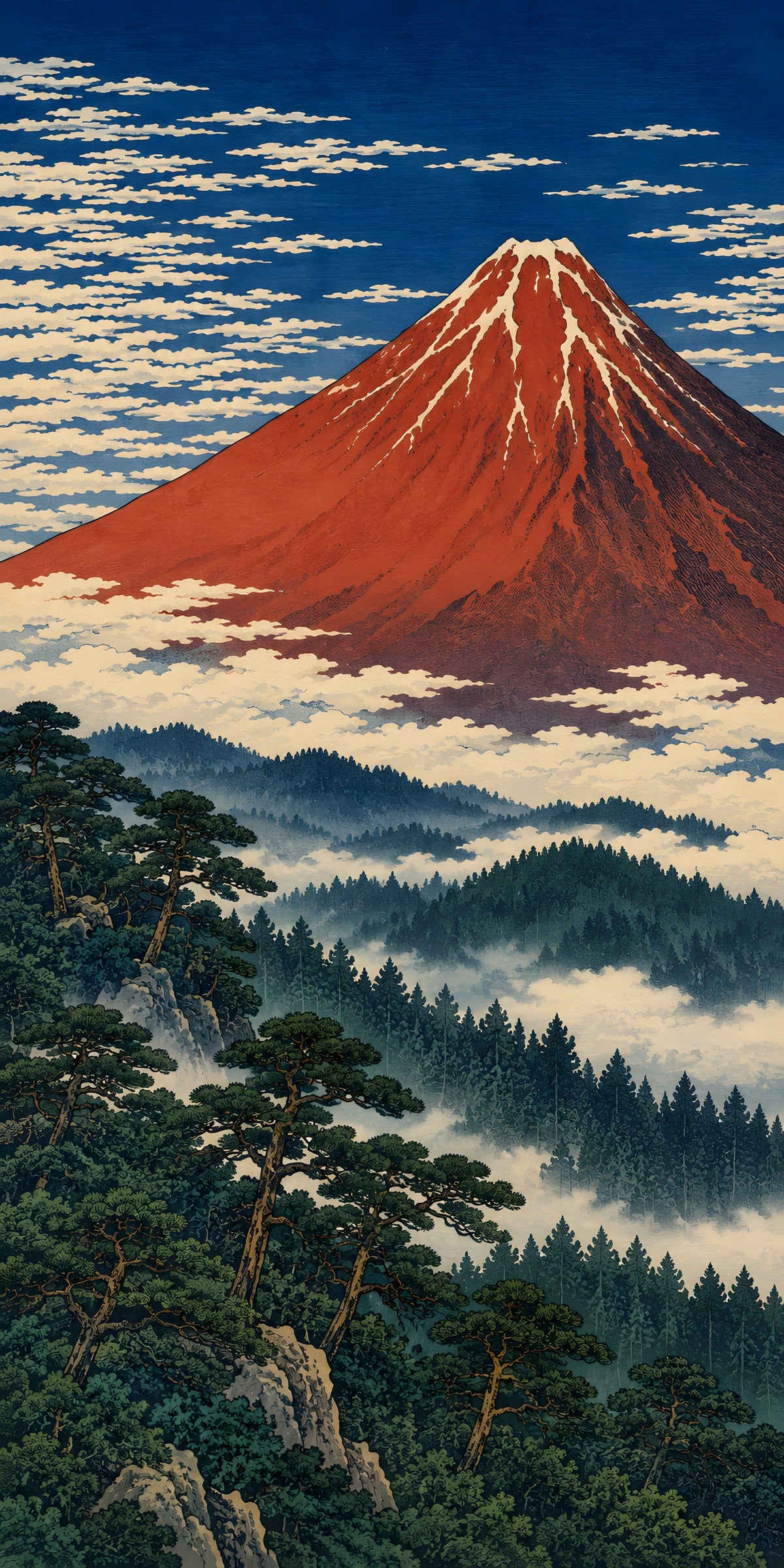 Hokusai-Inspired Red Fuji fridge wrap full design