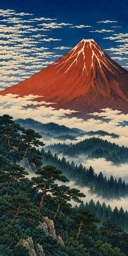 Hokusai-Inspired Red Fuji fridge wrap full design