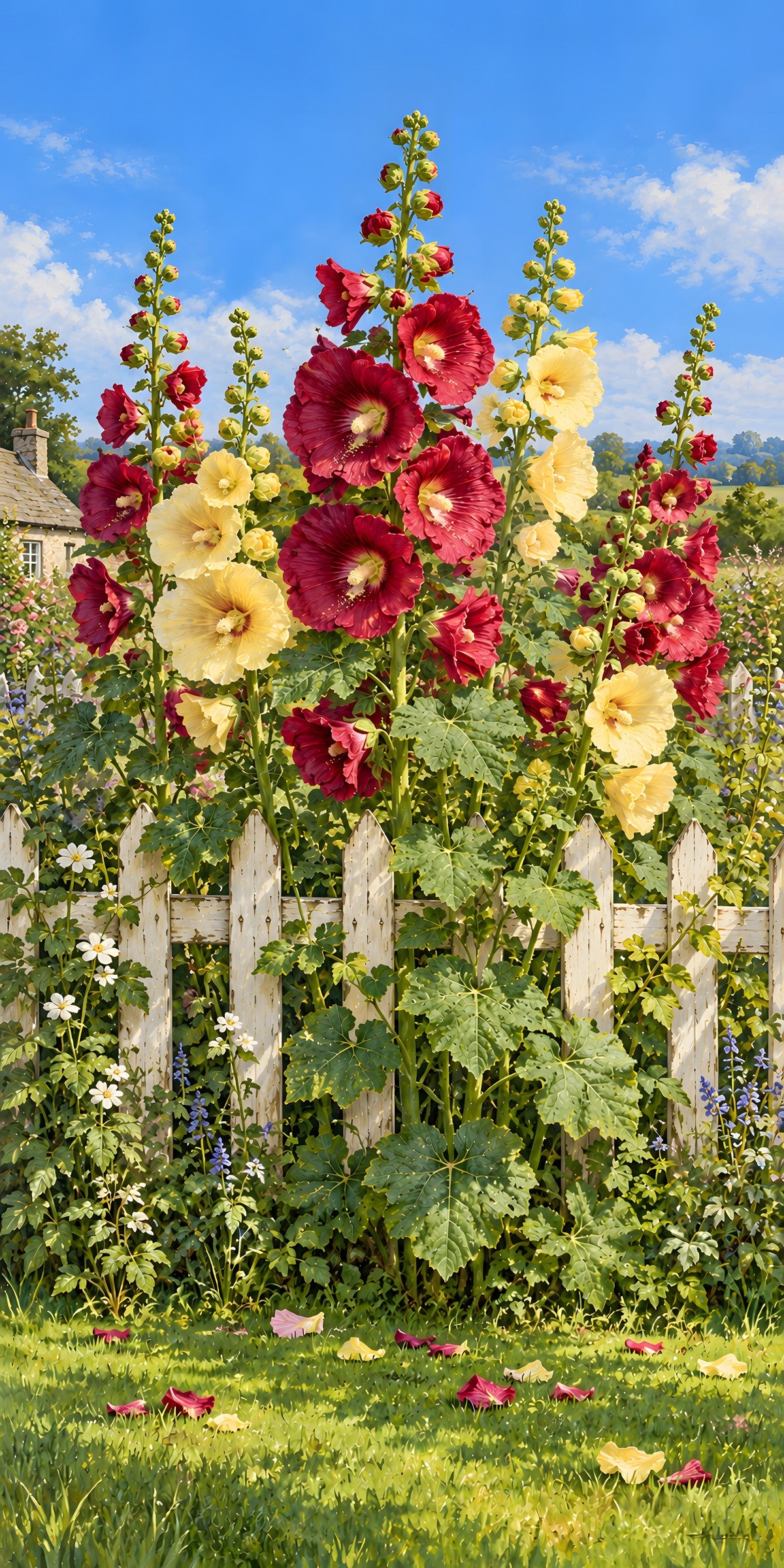 Hollyhocks fridge wrap full design