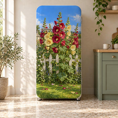 Hollyhocks fridge wrap on a retro refrigerator