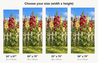 Hollyhocks fridge wrap available sizes 24, 30, 33 and 36 inch