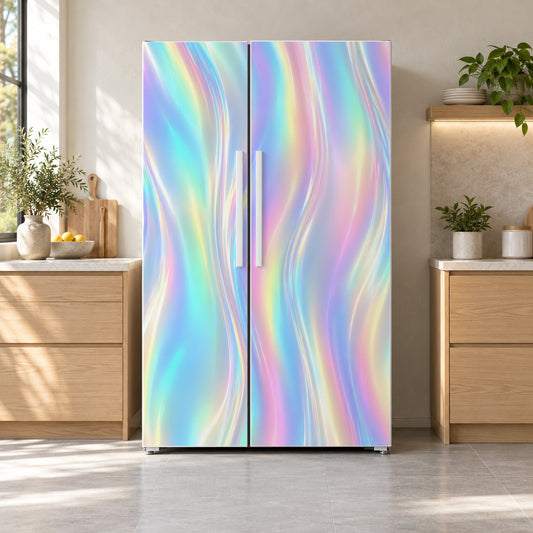 Holographic Look fridge wrap on a side-by-side refrigerator