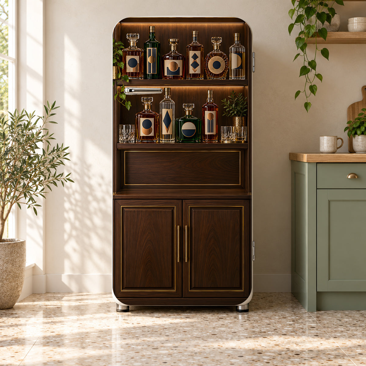 Home Bar Shelf fridge wrap on a retro refrigerator
