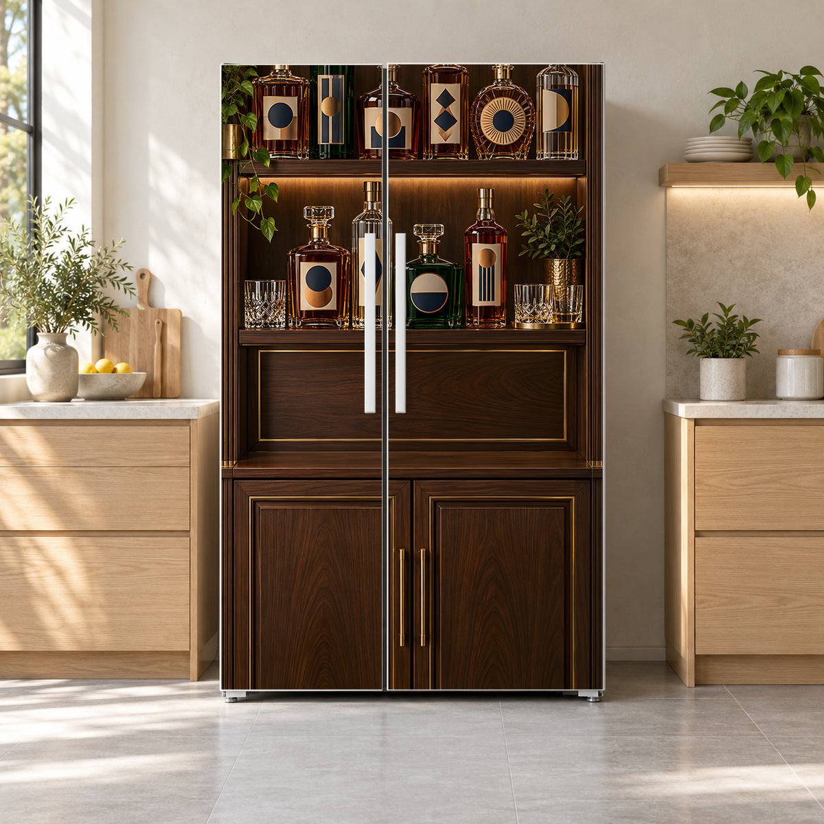 Home Bar Shelf fridge wrap on a side-by-side refrigerator