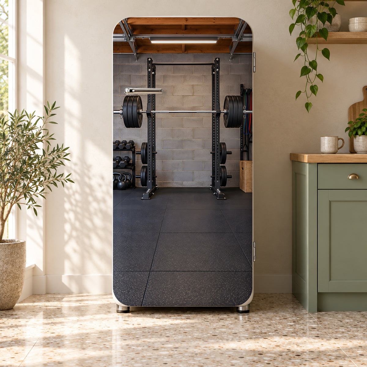 Home Gym Barbells fridge wrap on a retro refrigerator