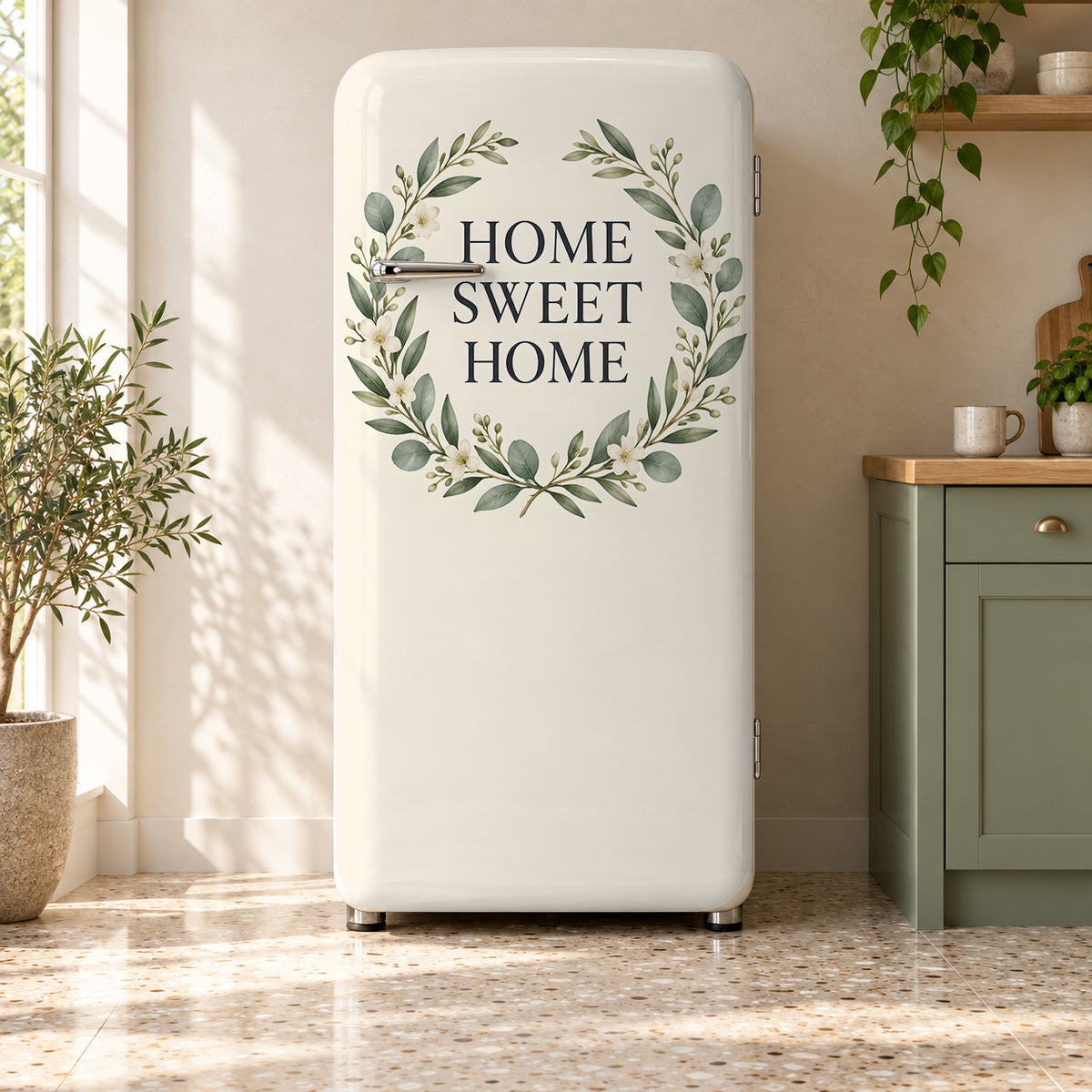 Home Sweet Home fridge wrap on a retro refrigerator