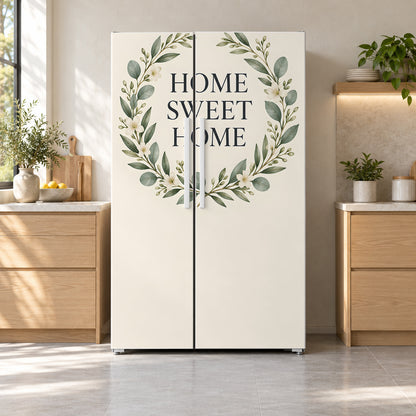 Home Sweet Home fridge wrap on a side-by-side refrigerator