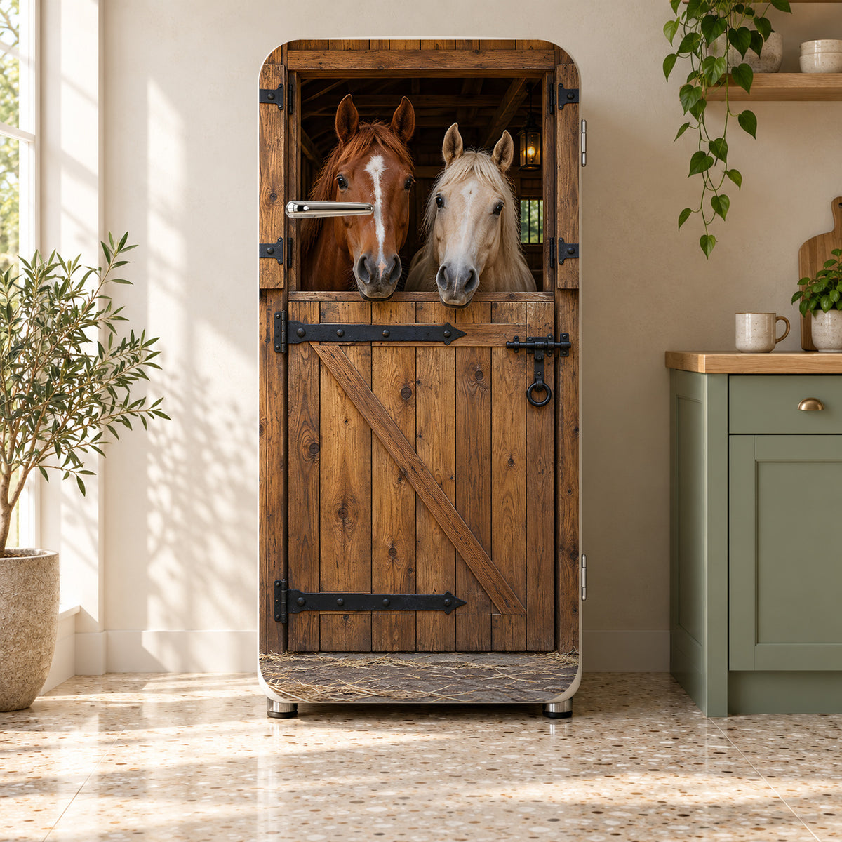 Horse Stable Door fridge wrap on a retro refrigerator