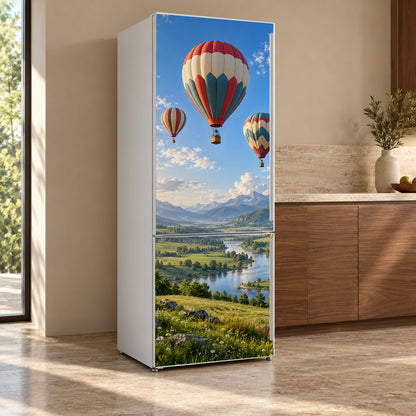 Hot Air Balloons fridge wrap, refrigerator shown at an angle