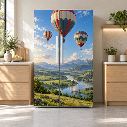 Hot Air Balloons fridge wrap on a side-by-side refrigerator