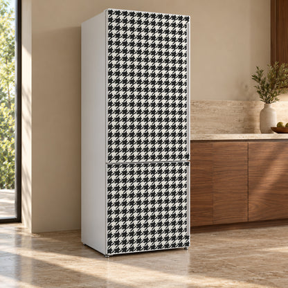 Houndstooth fridge wrap, refrigerator shown at an angle