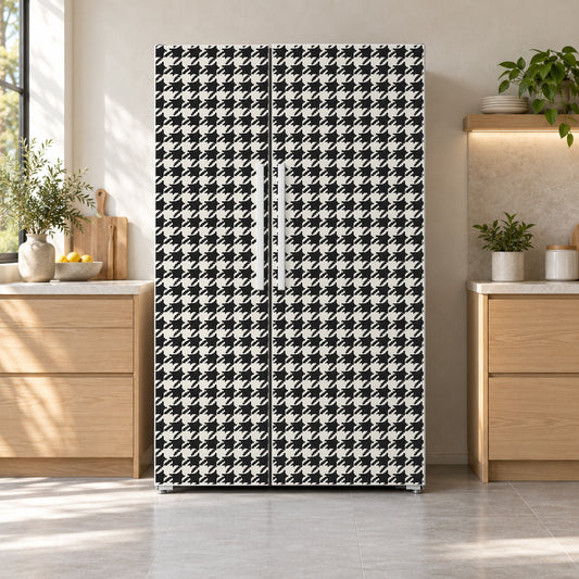 Houndstooth fridge wrap on a side-by-side refrigerator