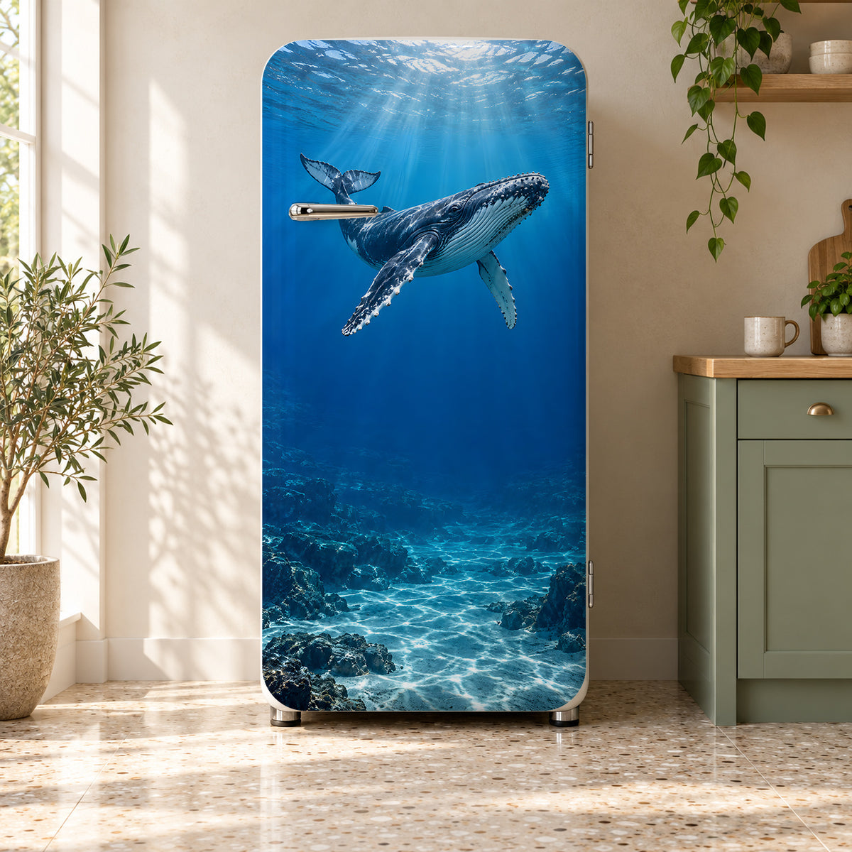 Humpback Whale fridge wrap on a retro refrigerator