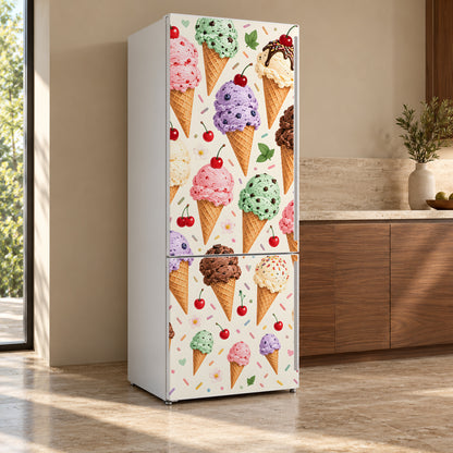 Ice Cream Cones fridge wrap, refrigerator shown at an angle