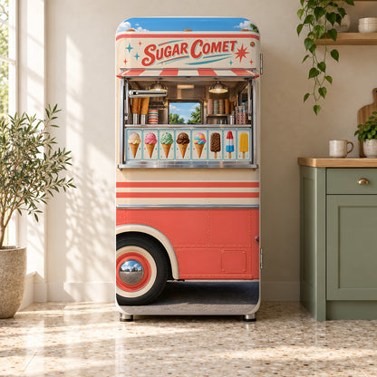 Ice Cream Truck Window fridge wrap on a retro refrigerator