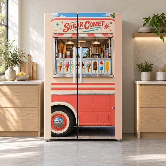 Ice Cream Truck Window fridge wrap on a side-by-side refrigerator