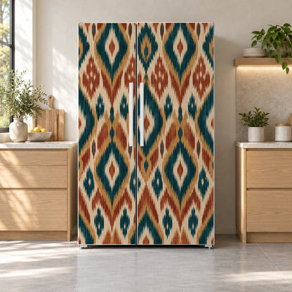 Ikat Pattern fridge wrap on a side-by-side refrigerator