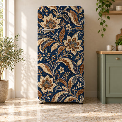 Indonesian Batik fridge wrap on a retro refrigerator
