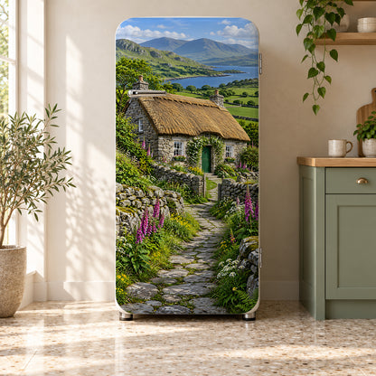 Irish Stone Cottage fridge wrap on a retro refrigerator